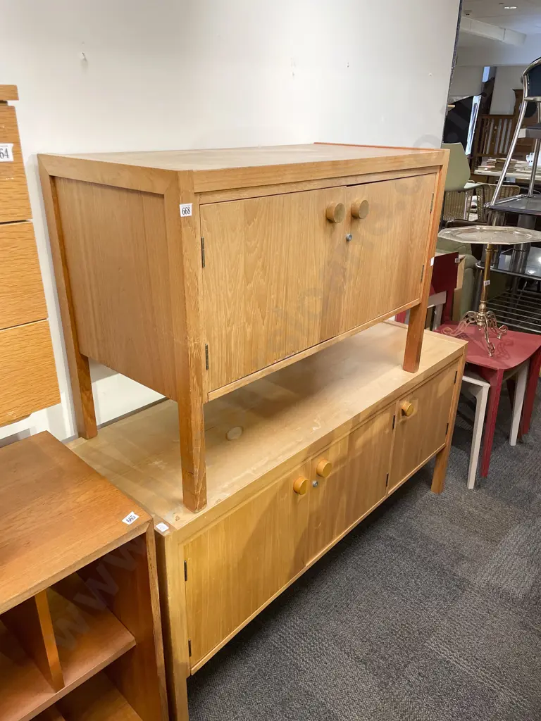 Mid Century Oak Small Sideboard with Associated Larger Example Image 1++