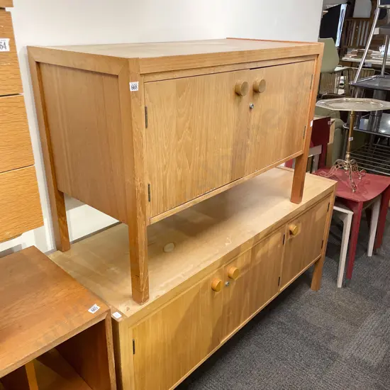 Mid Century Oak Small Sideboard with Associated Larger Example
