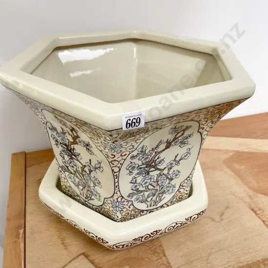 Glazed Hexagonal Plant Pot & Tray