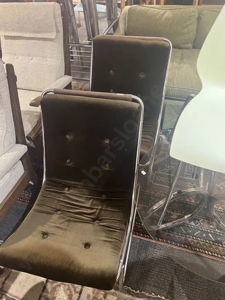 Mid Century Chrome Frame Sling Armchairs Image 1++