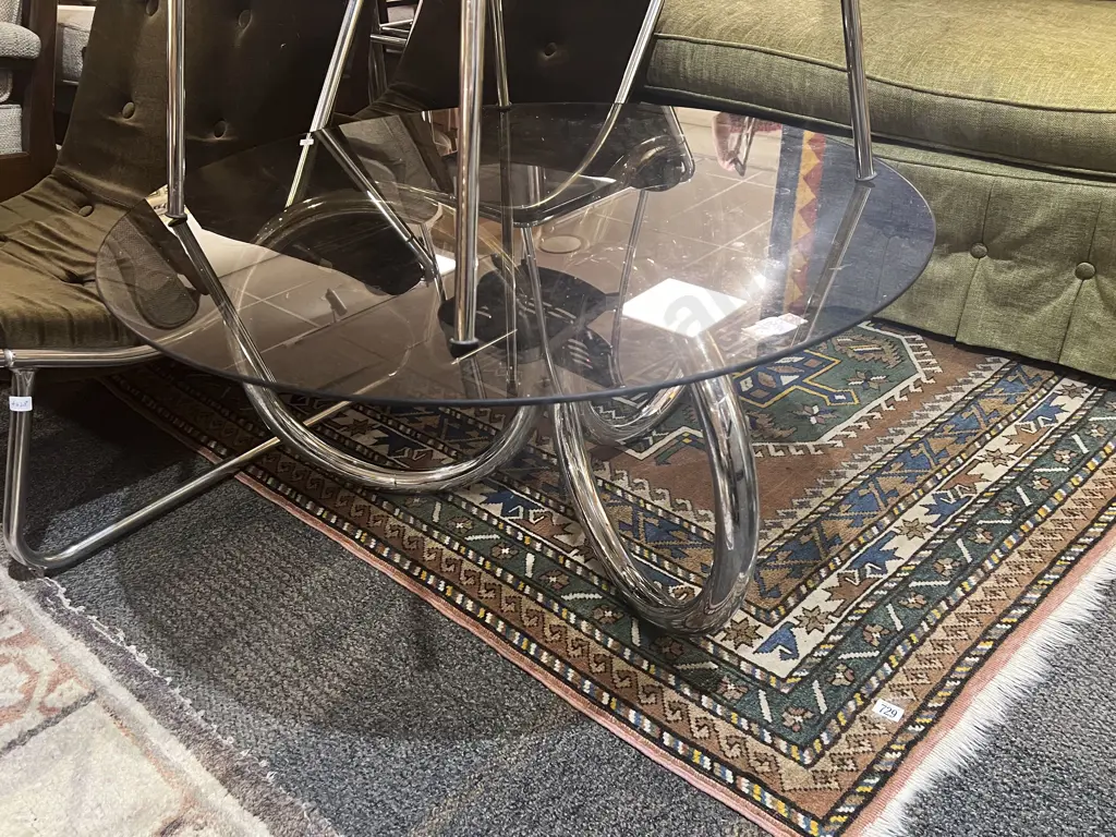 Chrome Ring Form Base Glass Top Coffee Table Image 1++