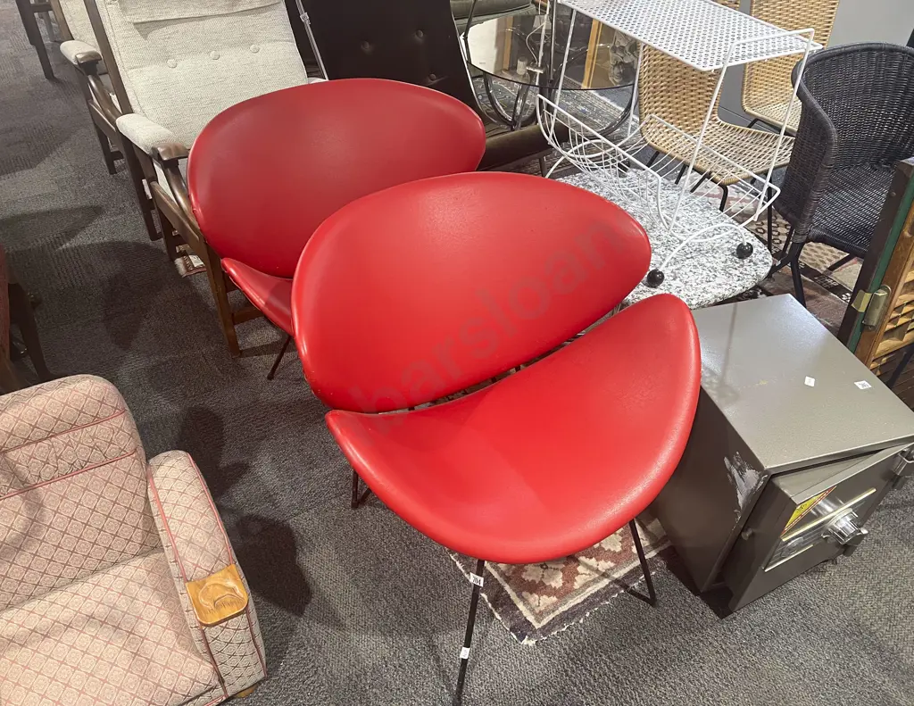 Pair of Mid Century Vinyl Upholstered Lip Chairs Image 1++