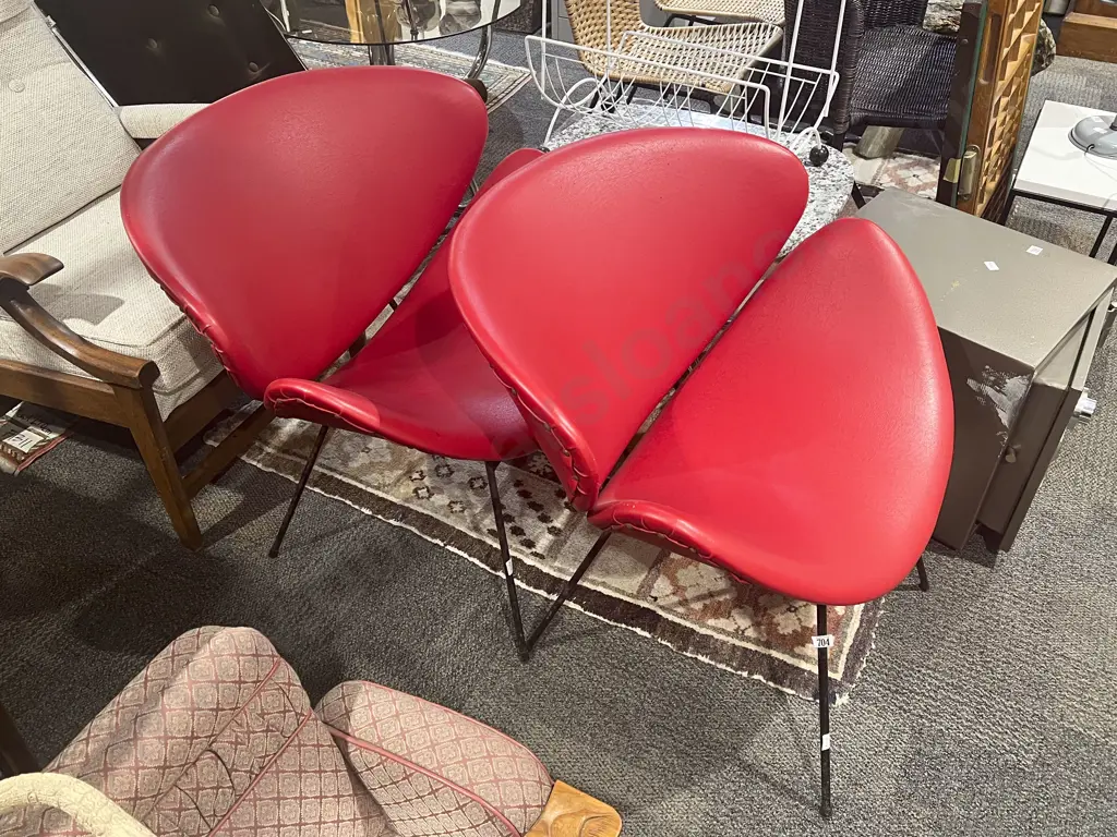 Pair of Mid Century Vinyl Upholstered Lip Chairs Image 1++