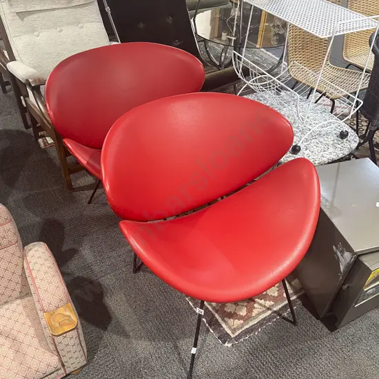 Pair of Mid Century Vinyl Upholstered Lip Chairs