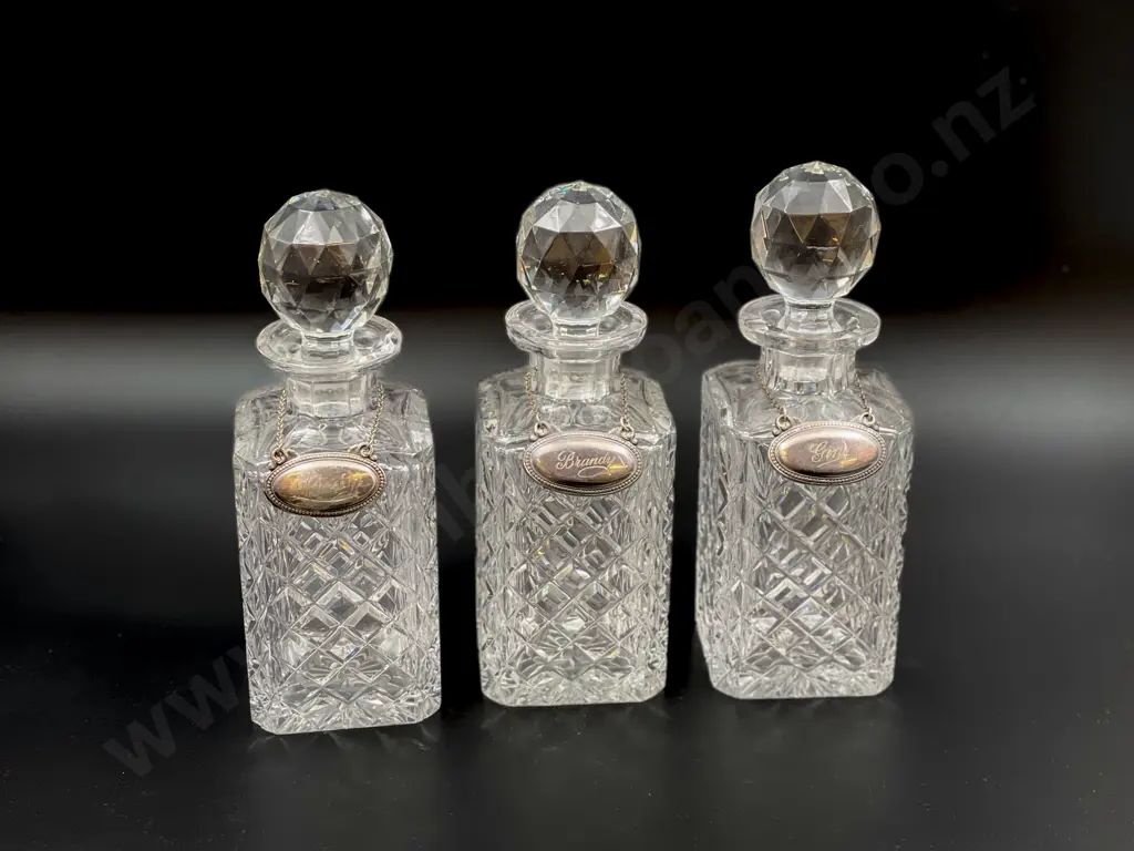 Set Of 3 Square Cut Crystal Decanters Image 1++