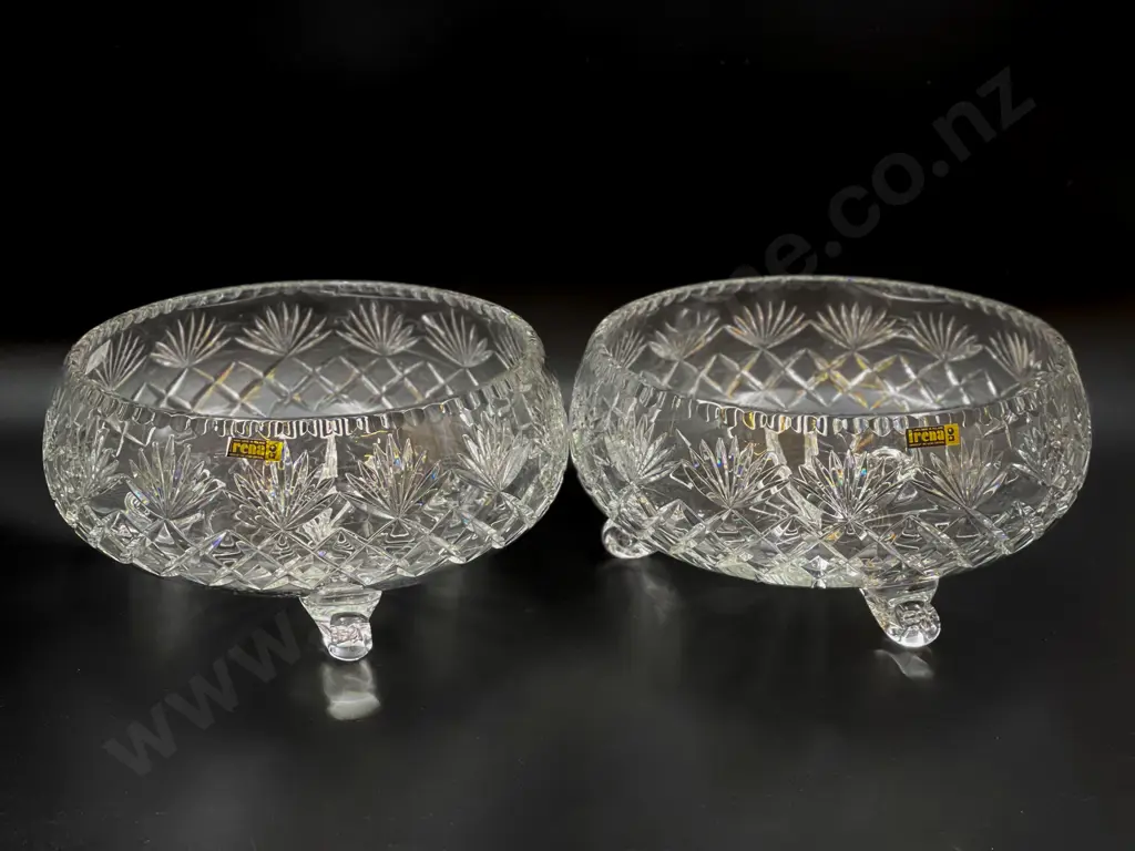 Pair of Large Footed Crystal Bowls Image 1++