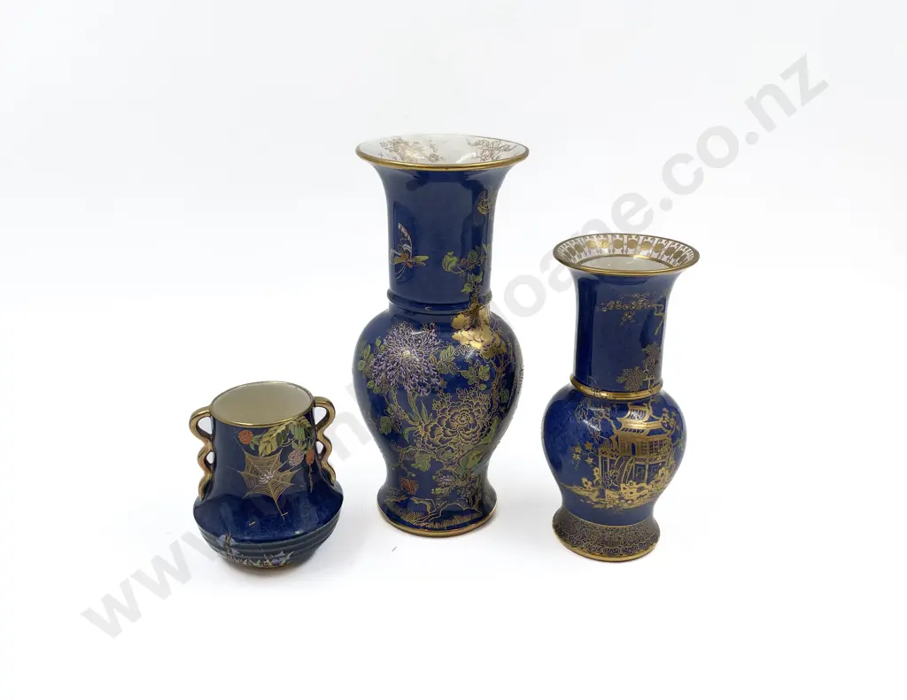 3 Carlton Ware Powder Blue Ground Vases Image 1++