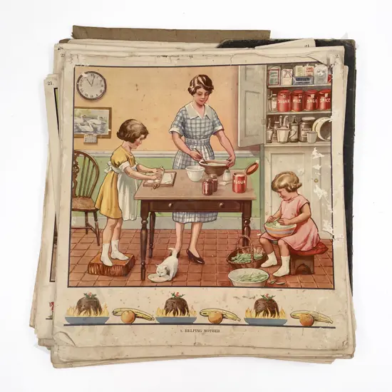 C1930/40's Set of 60 Classroom Posters/Teaching in Practice for Infant Schools #52 missing and puzzle
