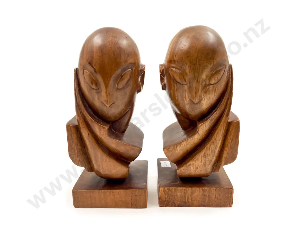 Pair of Wooden Bust Form Bookends Image 1++