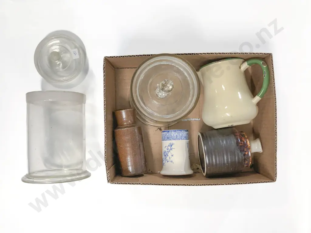 Box Quantity of Assorted Vintage incl Glass Lolly Jar & Enamel Jug etc Image 1++