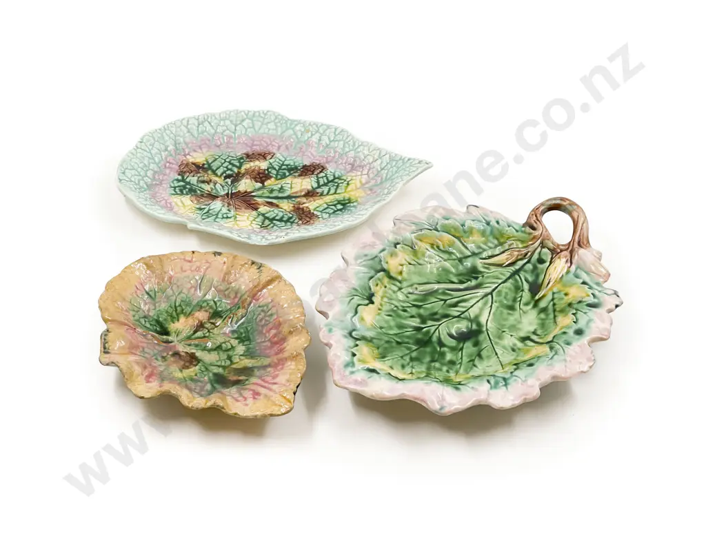 Three Majolica Leaf Form Dishes Image 1++
