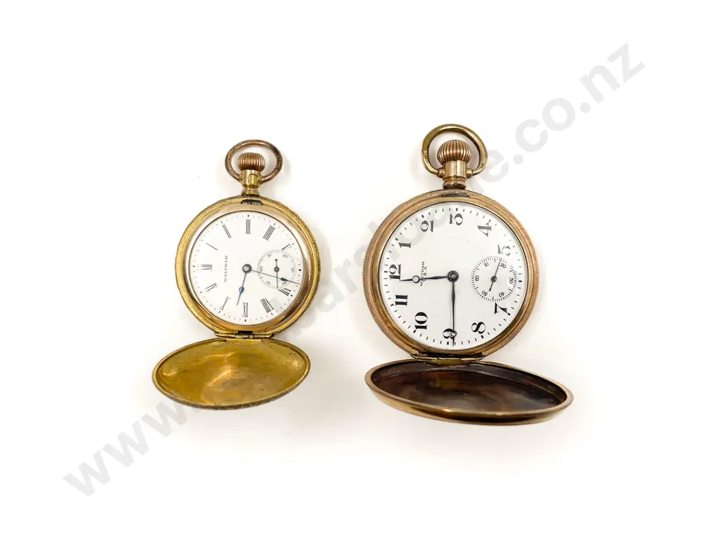 Two Waltham Gold Plate Cased Pocket Watches ticking Image 1++