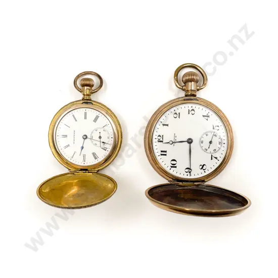 Two Waltham Gold Plate Cased Pocket Watches ticking