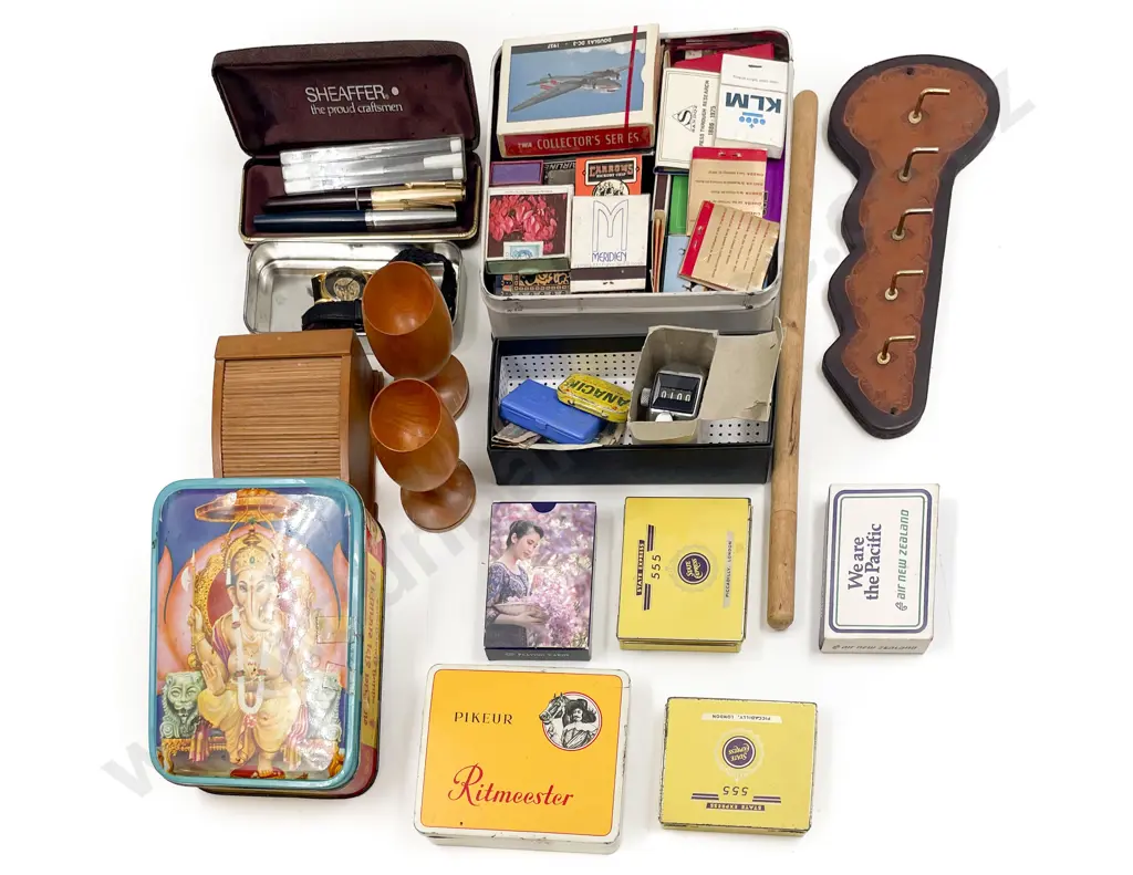 Two Parker Fountain Pens, Assorted Tins, Match Book and Various Image 1++