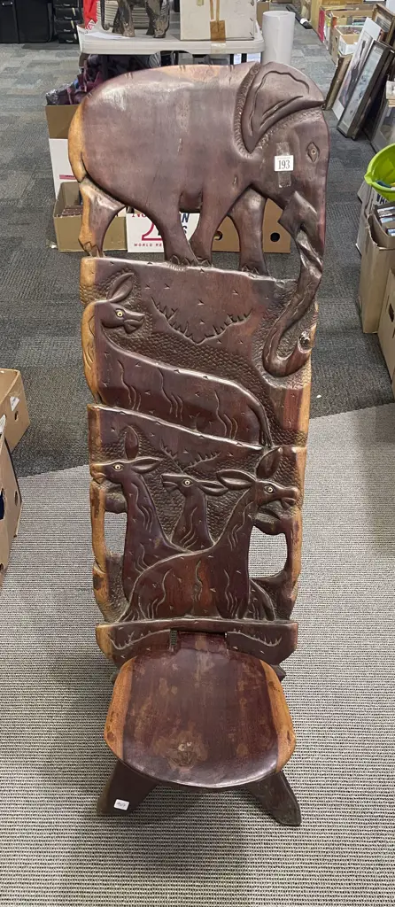 Carved African Wooden High Back Chair Image 1++