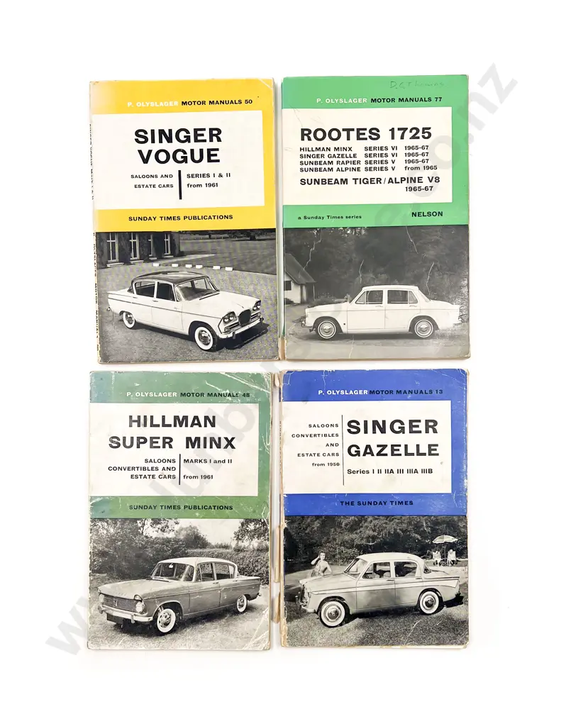 Four Motor Car Manuals SInger Vogue Gazelle Hillman Super Minx Sunbeam Tiger/Alpine Image 1++