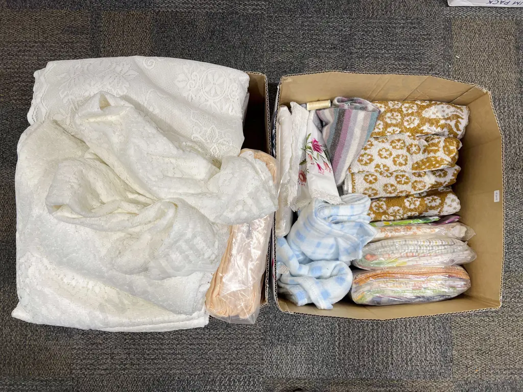 Two Boxes of Assorted Linens Image 1++
