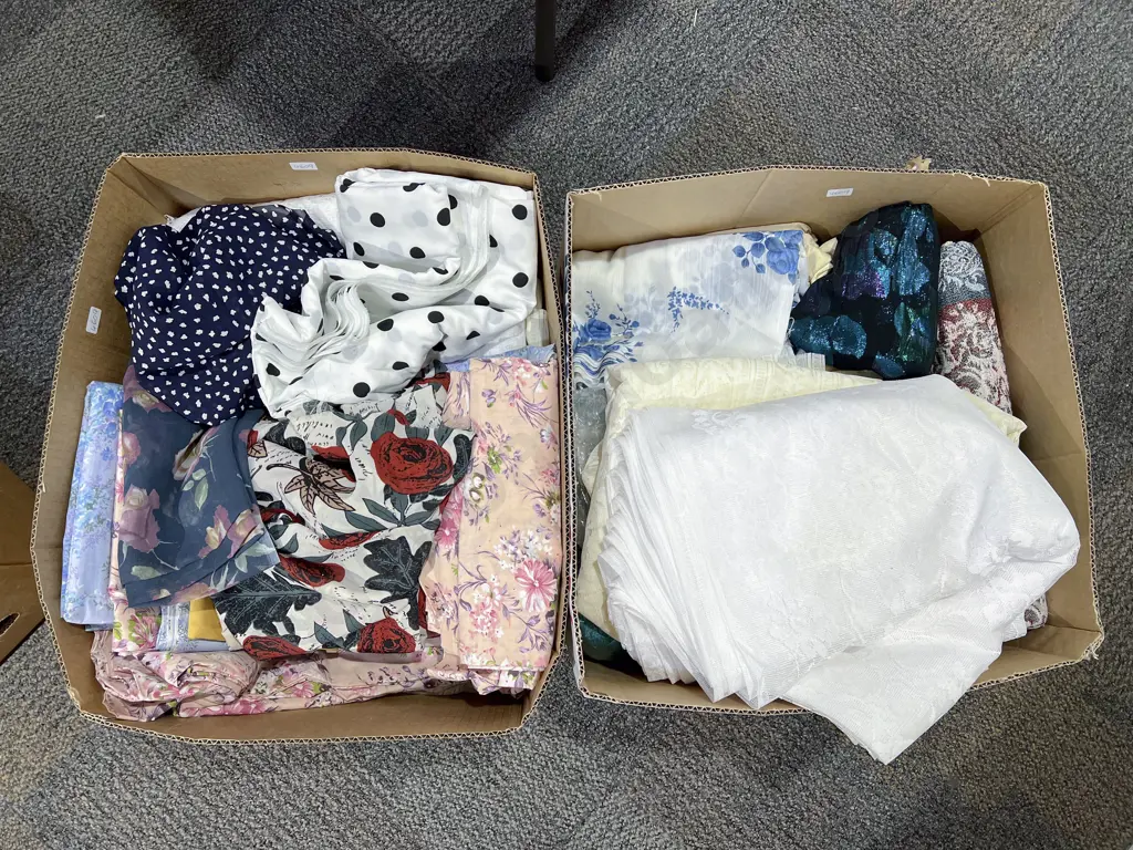 Two Boxes of Material & Linens Image 1++
