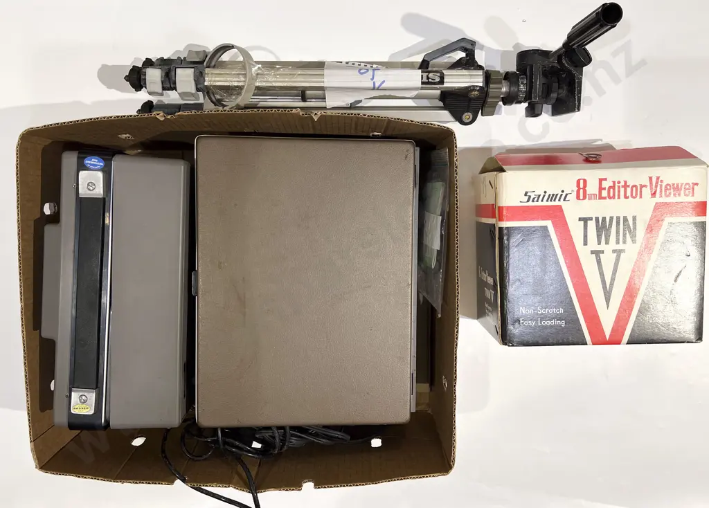Two Boxes of Assorted Vintage Electronics together with Cameras Tripod Projector etc Image 1++