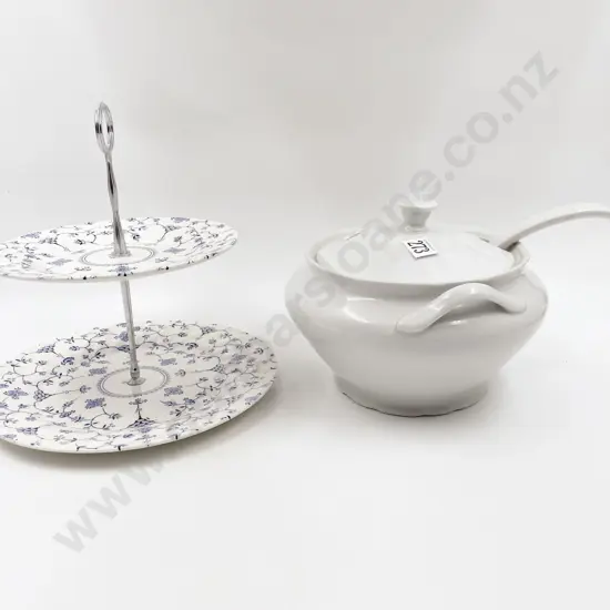 Quantity of Assorted China Serving Ware together Two Tier Cake Stand