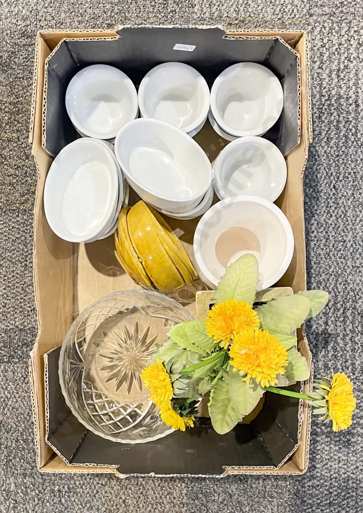 Two Boxes of Assorted Kitchenware together with Sid Dickens Wall Hanging & Desert trays Image 1++