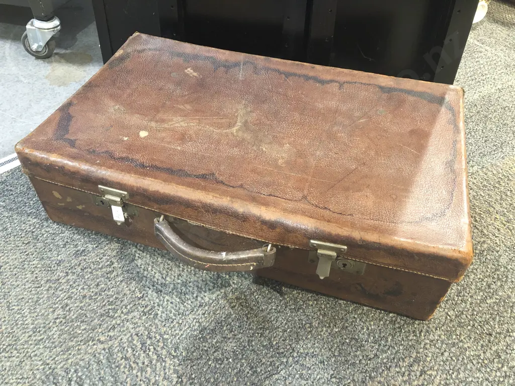 Vintage Leather Suitcase Image 1++