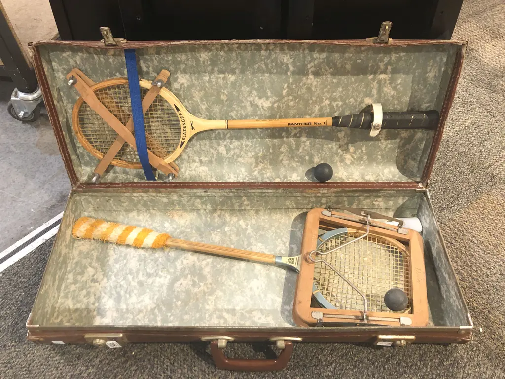 Two Vintage Badminton Racquets in Case Image 1++