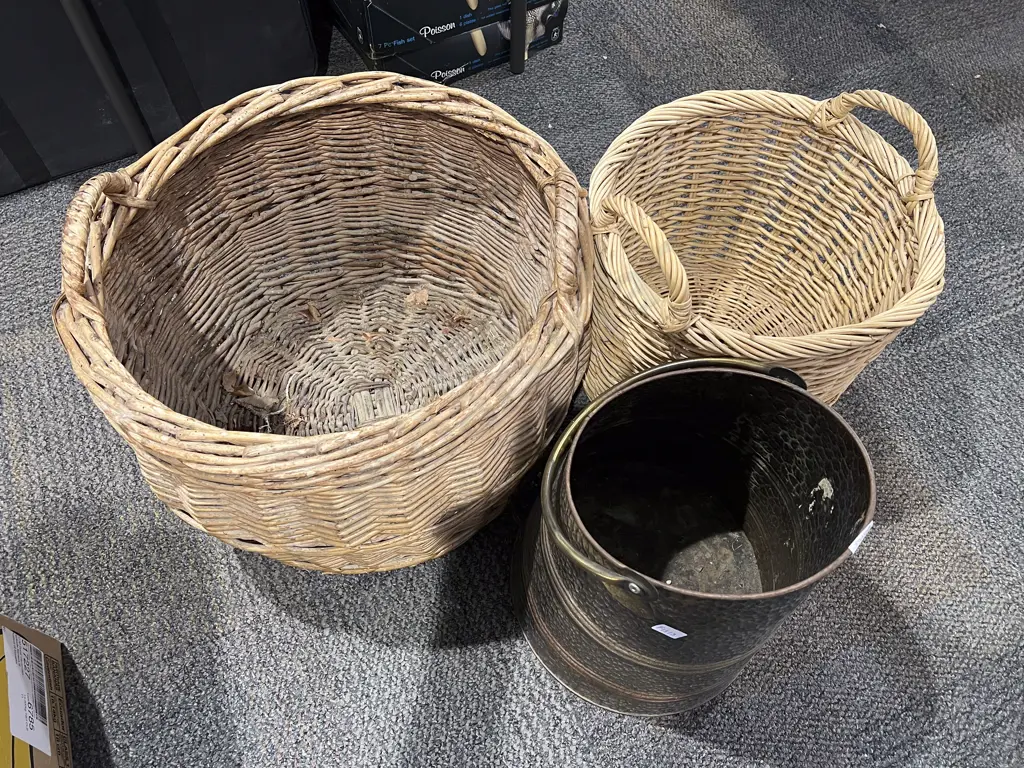 Two Wicker Baskets together with Coal Bucket Image 1++