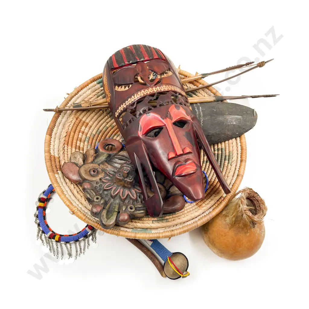 Quantity of Assorted Tribal Masks together with Gourd etc Image 1++