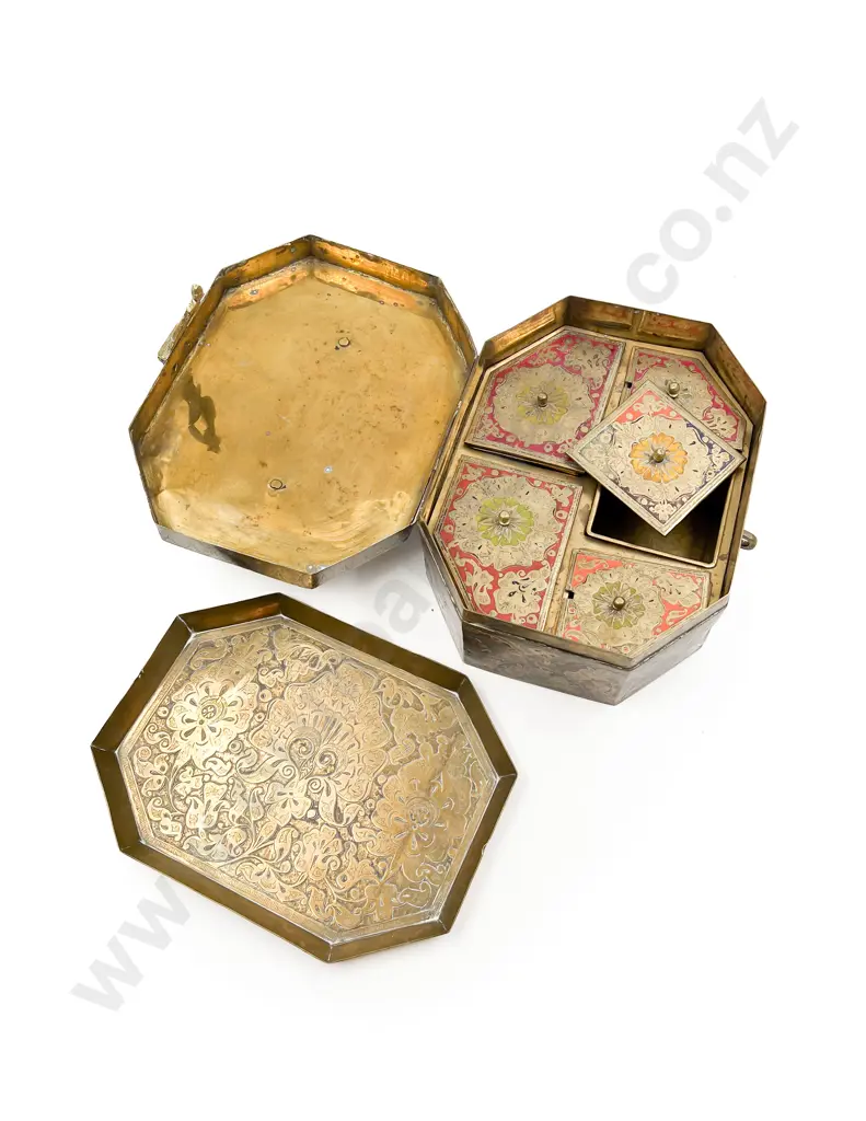 Indian Brass Paan Daan Spice Box with Fitted Interior Image 1++