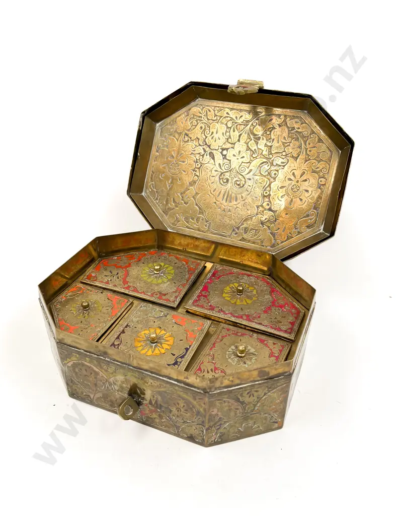 Indian Brass Paan Daan Spice Box with Fitted Interior Image 1++