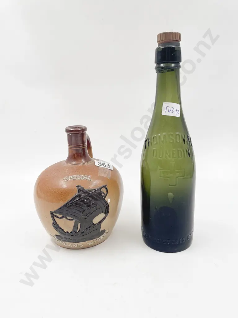 Doulton Stoneware Whisky Bottle together with Vintage NZ Glass Bottle Image 1++