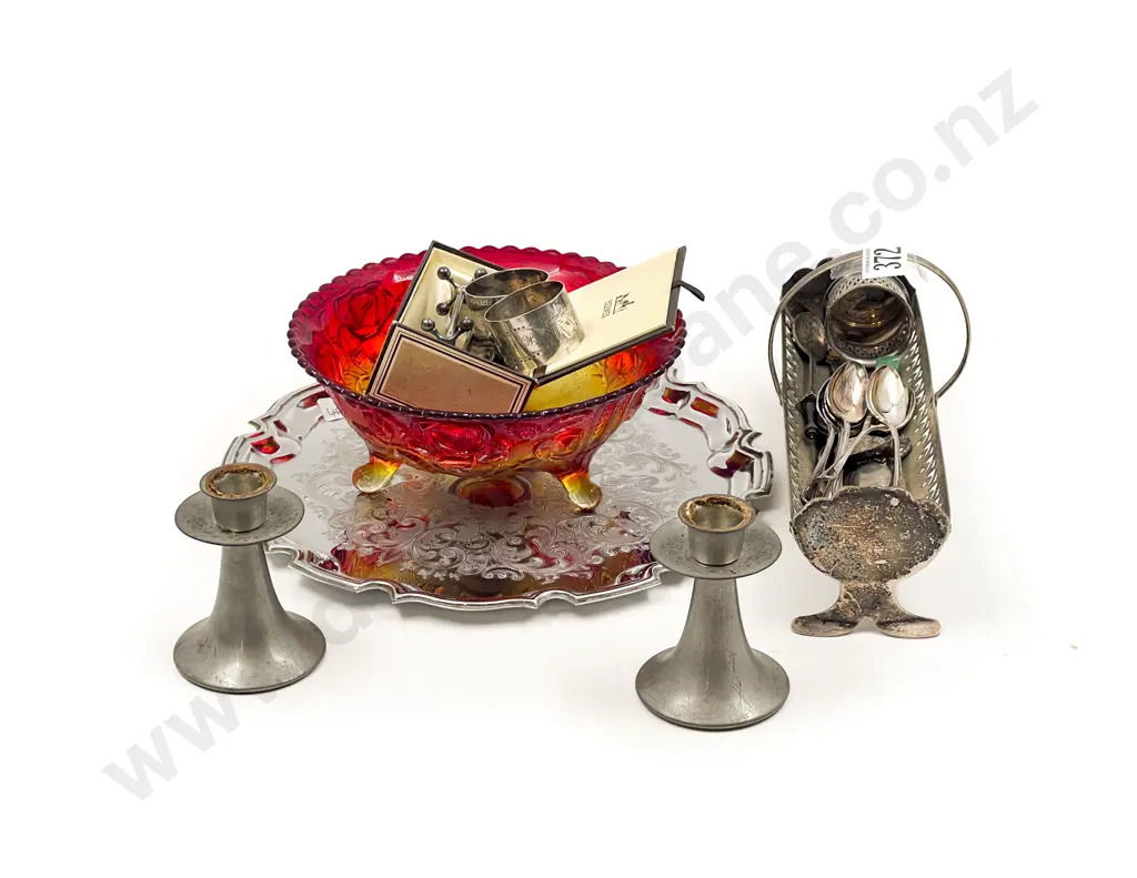 Footed Carnival Glass Bowl together Assorted S/P Cutlery etc Image 1++
