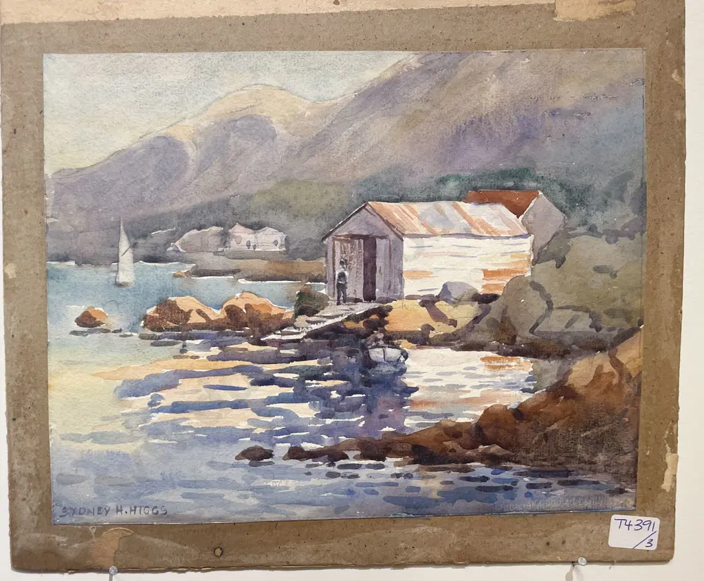 Sydney Higgs (1844 - 1978)  - Boatshed - Watercolour (unframed) Image 1++