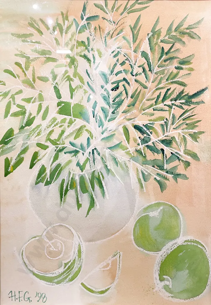 Signed H.F.G. - Apples Still Life - Watercolour on Paper Image 1++