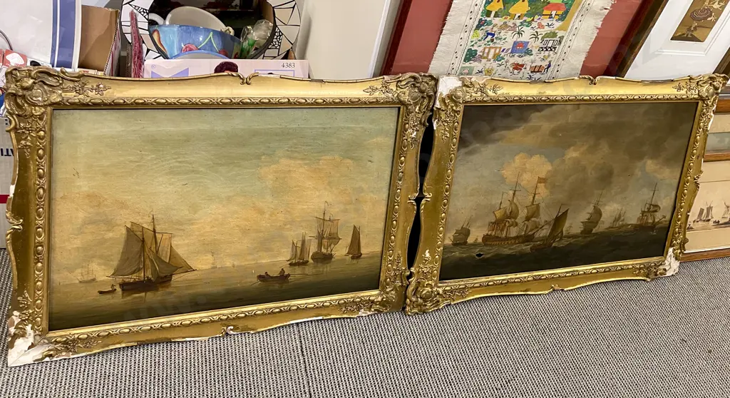 Two Vintage Nautical Oil on Canvas Works (A/F) Image 1++