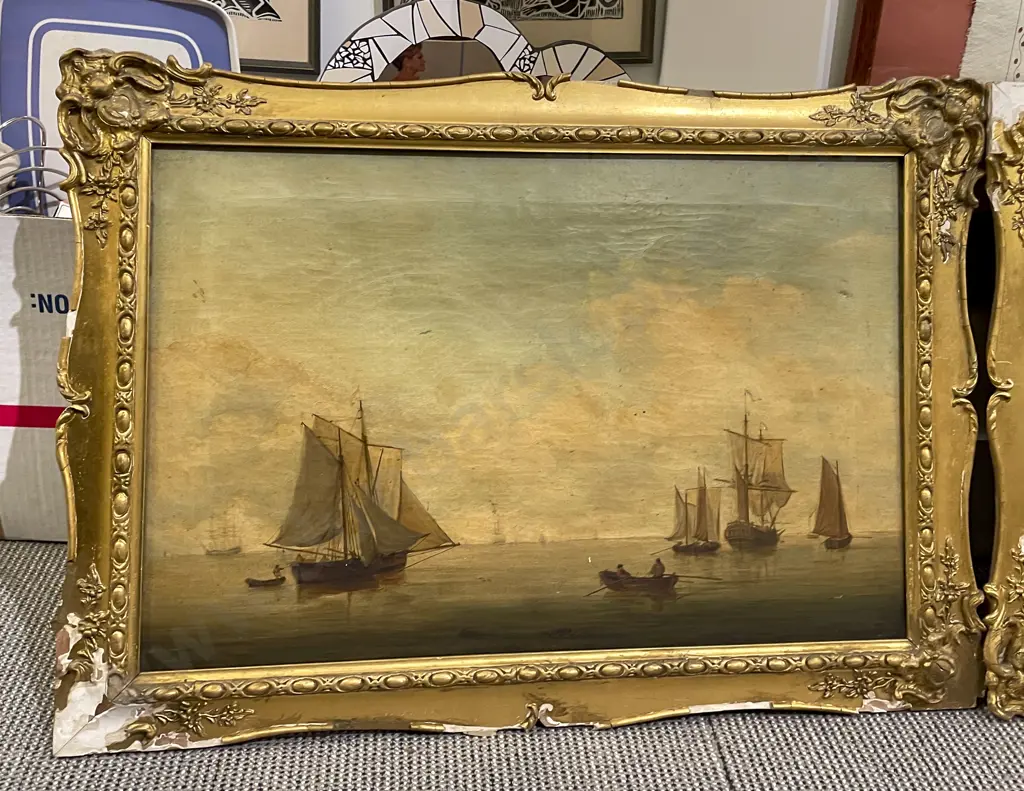 Two Vintage Nautical Oil on Canvas Works (A/F) Image 1++