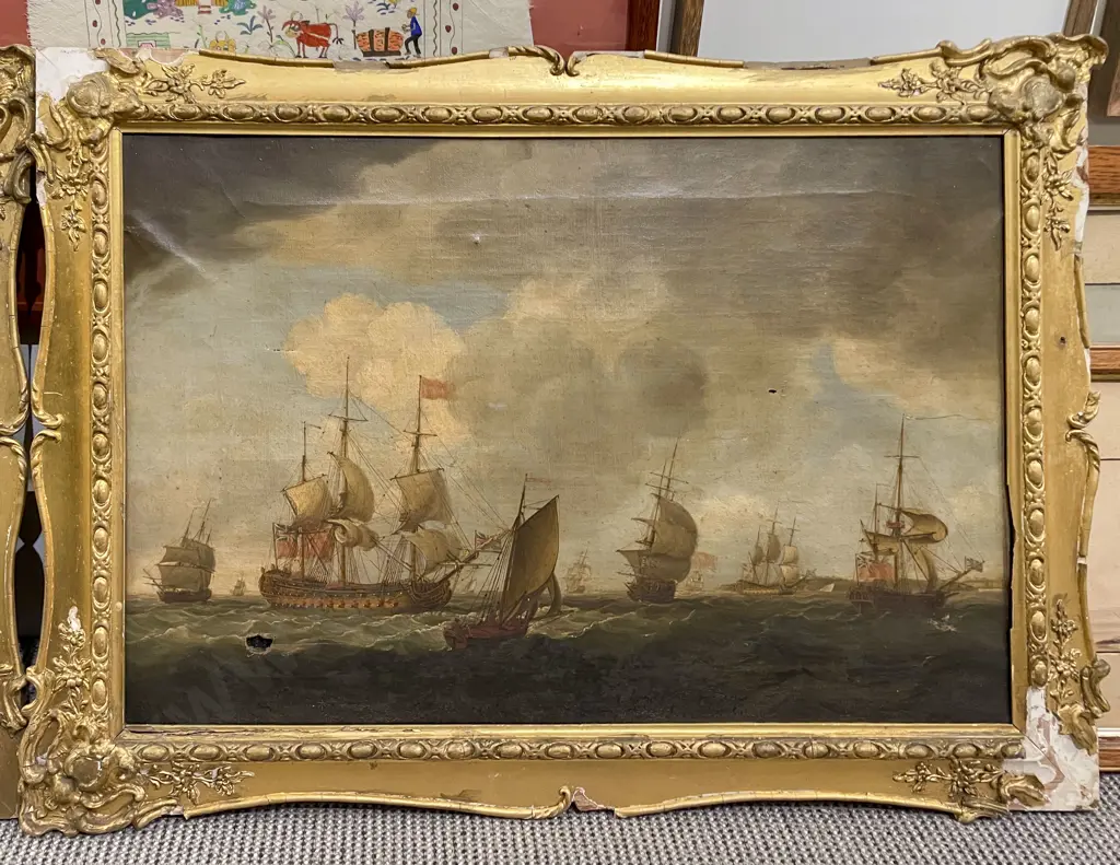 Two Vintage Nautical Oil on Canvas Works (A/F) Image 1++