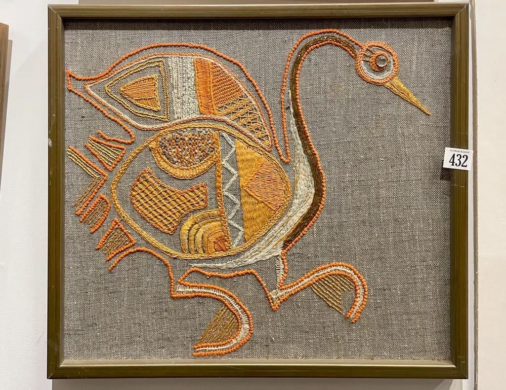 Framed Embroidery together with Copper Wall Hanging Image 1++