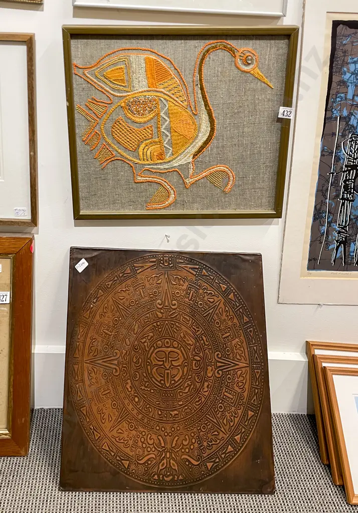 Framed Embroidery together with Copper Wall Hanging Image 1++