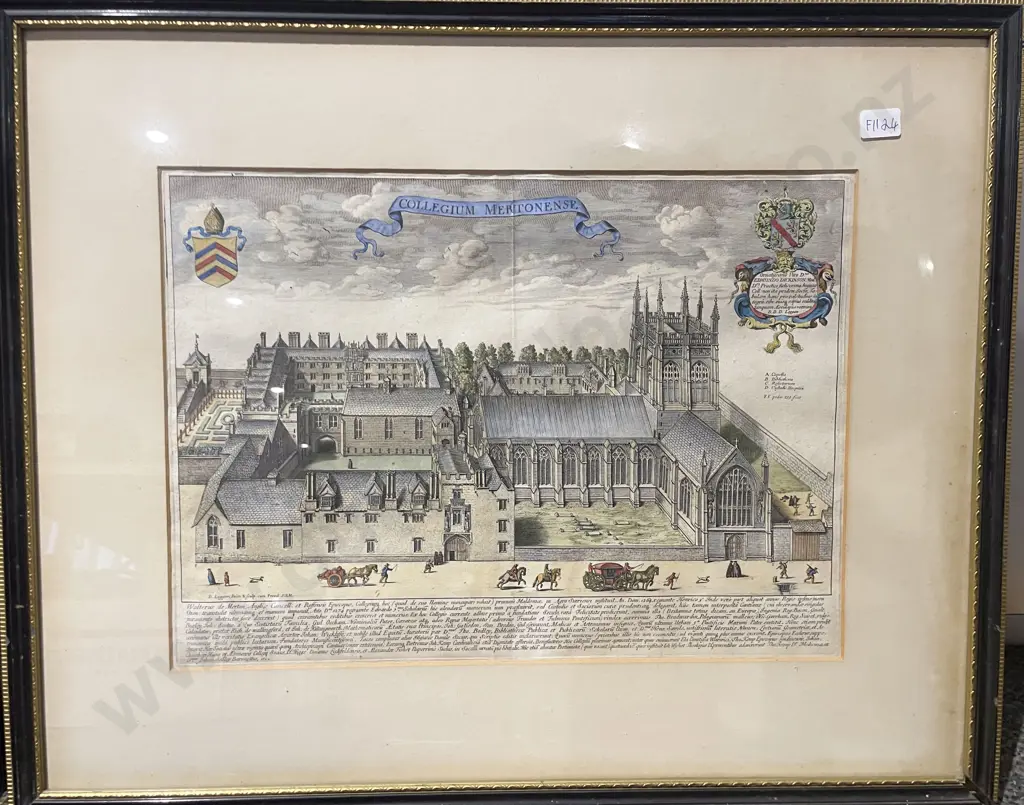 Collegium Mertonese Coloured Bookplate Architectural Study together with Map Image 1++