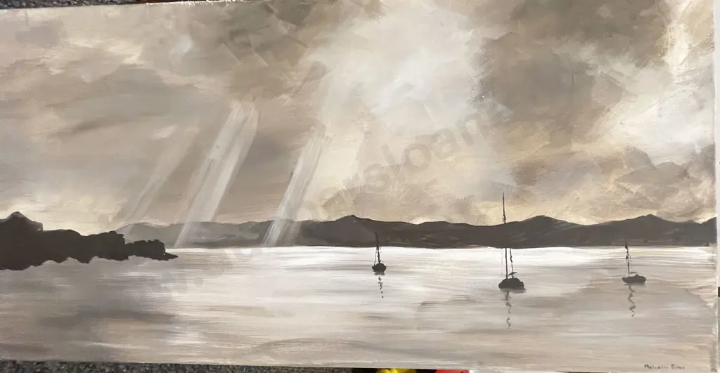 Malcolm Sime - "Dark Clouds Over The Bay" - Acrylic on Canvas & Others Image 1++
