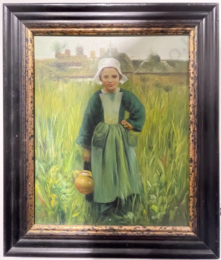 Unsigned Portrait of Girl in Field - Oil on Board Image 1++