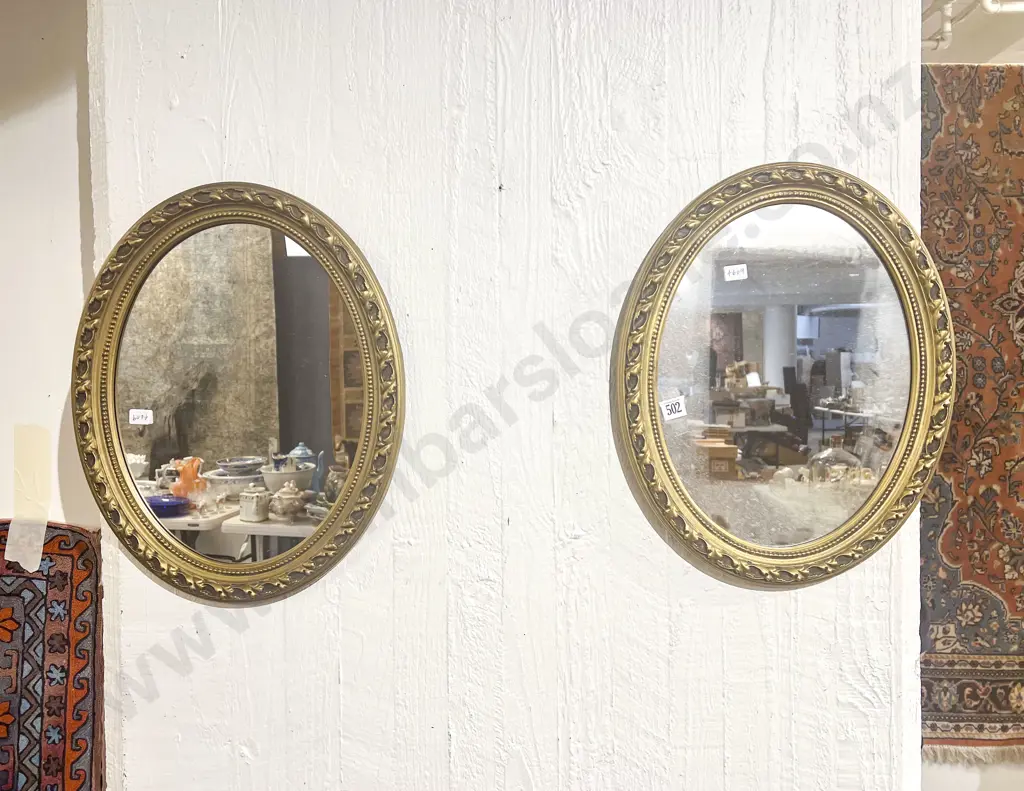 Pair of Oval Gilt Framed Wall Mirrors Image 1++