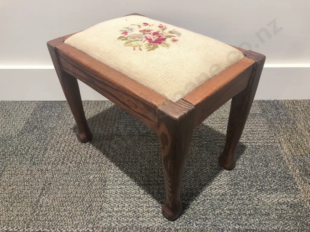 Oak Tapestry Topped Footstool (Faults) Image 1++