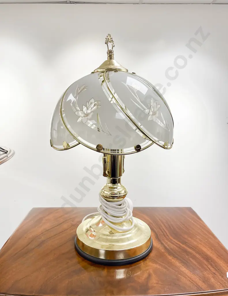 Brass & Glass Shade Table Lamp Image 1++
