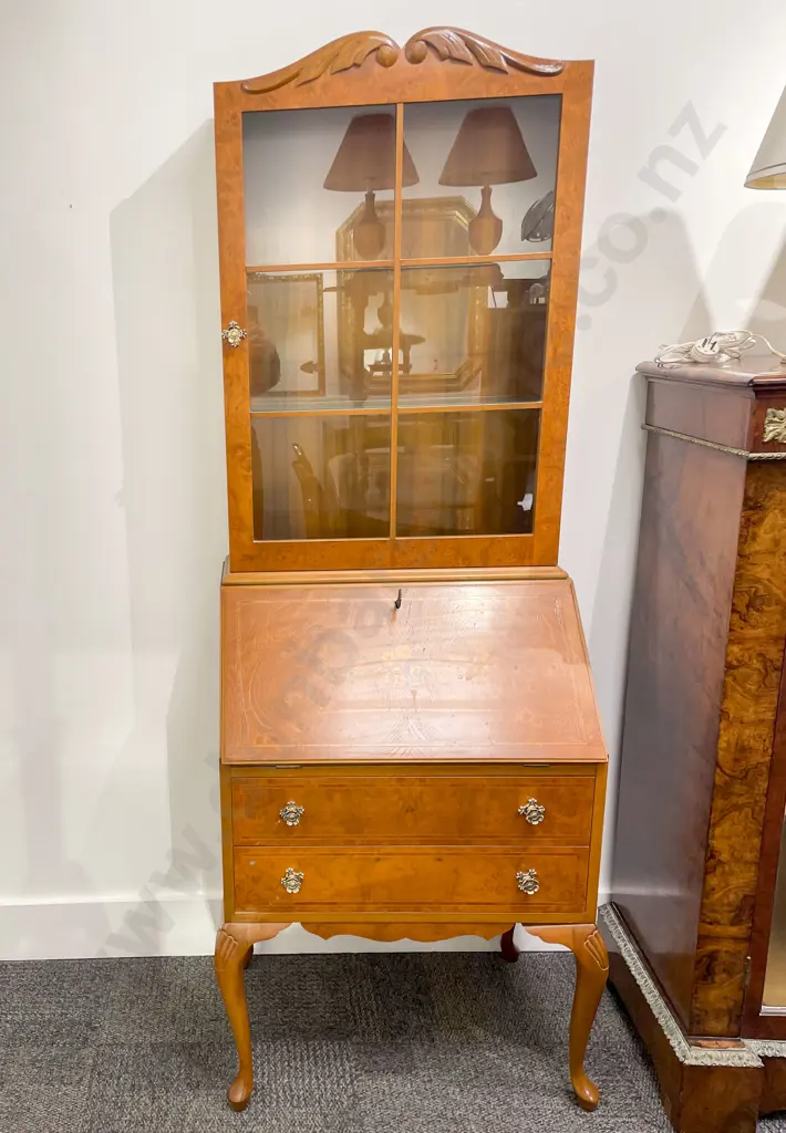 Reproduction Burr Walnut Bureau Bookcase Image 1++