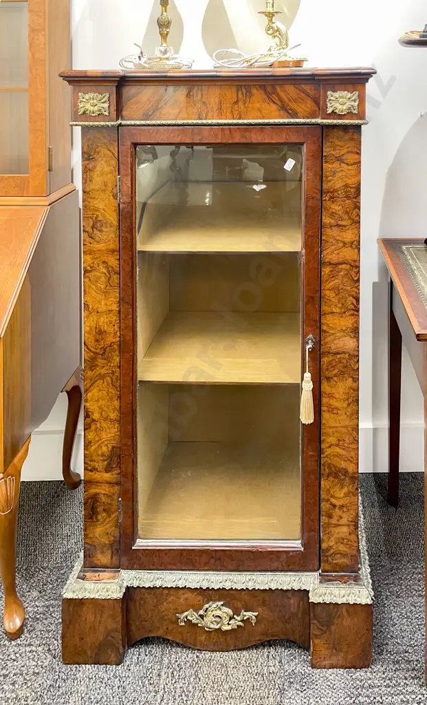 Attractive French Burr Walnut & Ormolu Music Cabinet Image 1++