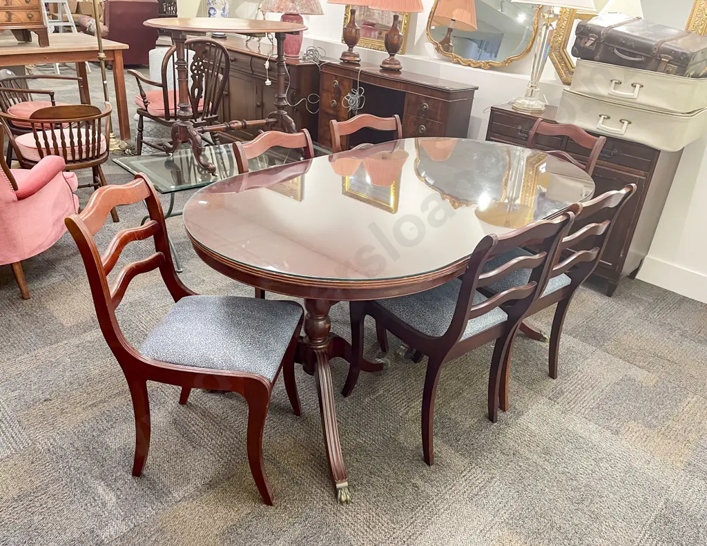 Reproduction Mahogany D End Dining Table & Six Chairs Image 1++
