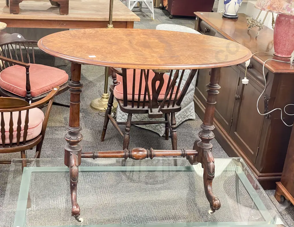 Burr Walnut Oval Refectory Side Table Image 1++